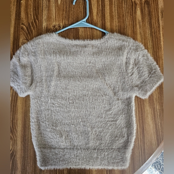 Beige Cropped Fuzzy Sweater Knit Tee, Forever 21 - Picture 3 of 5